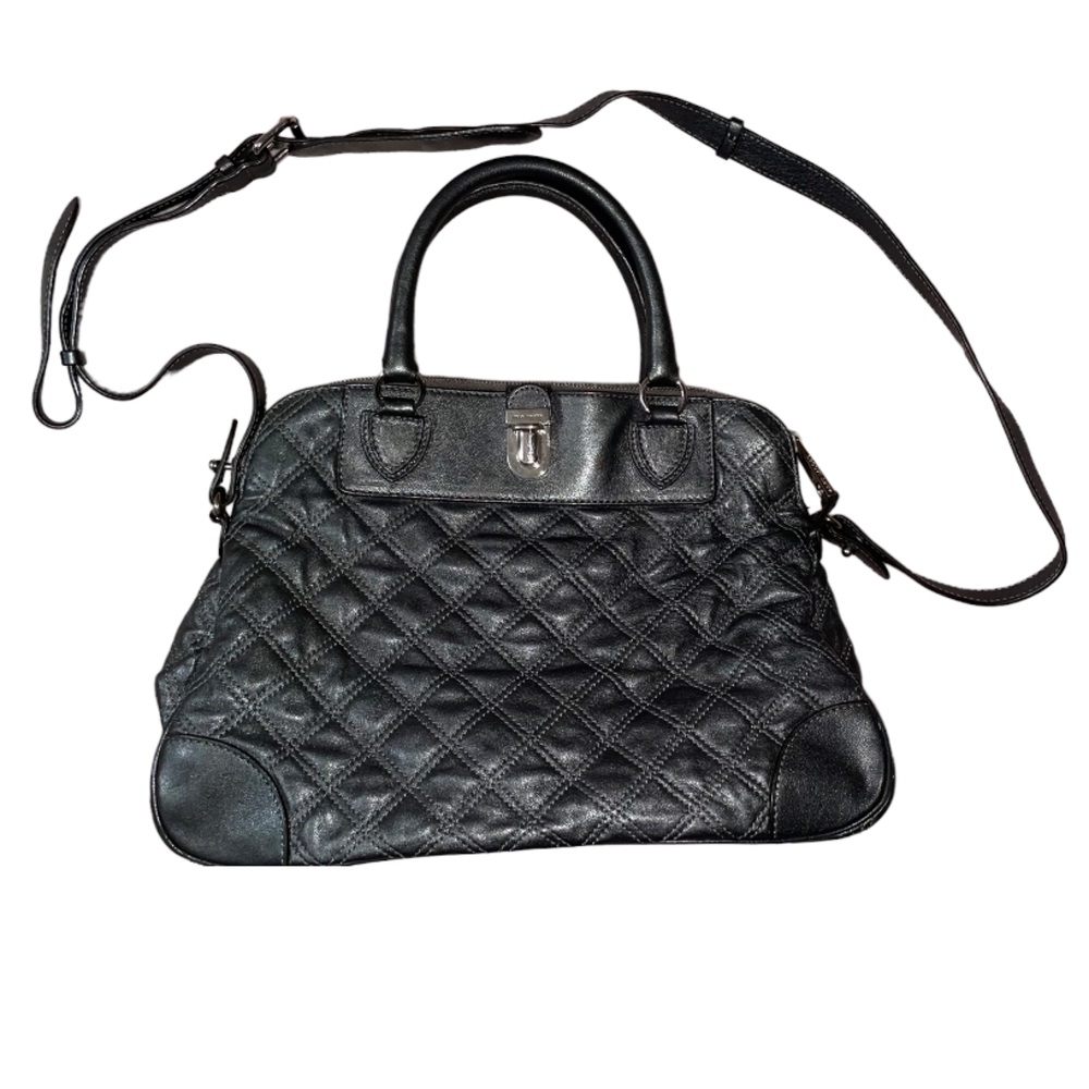 Marc Jacobs Metallic Silver Charcoal Quilted Satchel Convertible